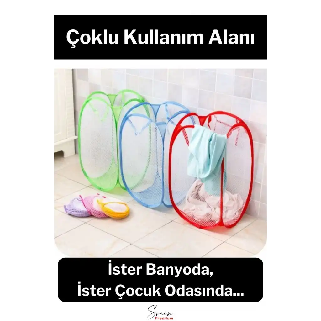 Çok Amaçlı Oyuncak ve Çamaşır Saklama Selesi Katlanabilir Çok Renkli Fileli Eşya İstifleme Sepeti