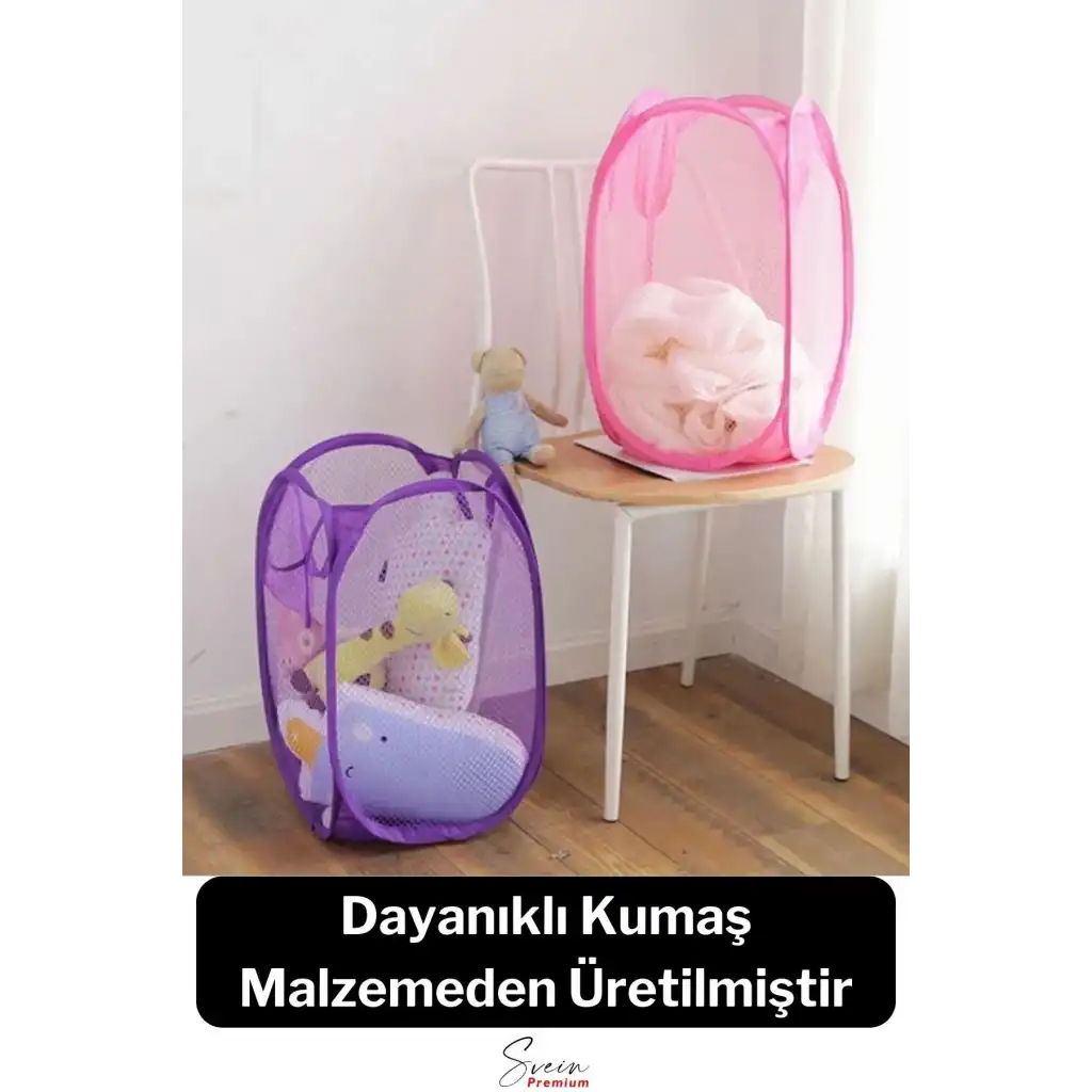 Çok Amaçlı Oyuncak ve Çamaşır Saklama Selesi Katlanabilir Çok Renkli Fileli Eşya İstifleme Sepeti