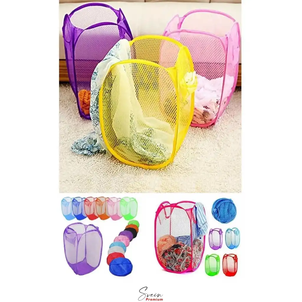 Çok Amaçlı Oyuncak ve Çamaşır Saklama Selesi Katlanabilir Çok Renkli Fileli Eşya İstifleme Sepeti