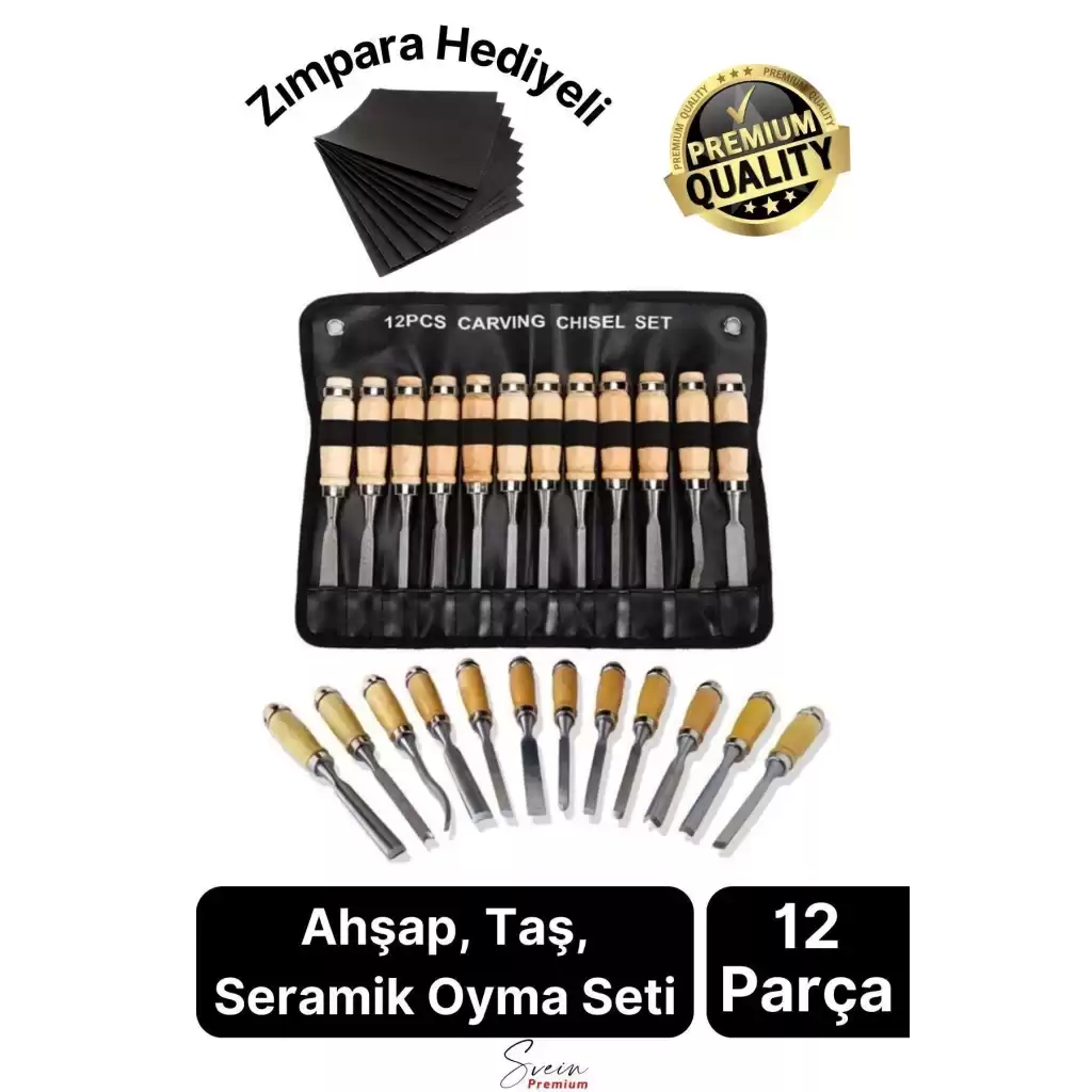 12 Parça Ahşap Oyma Iskarpela Set Profesyonel Taş Seramik Tahta Hobi Gravür Keskin Bıçak Takımı
