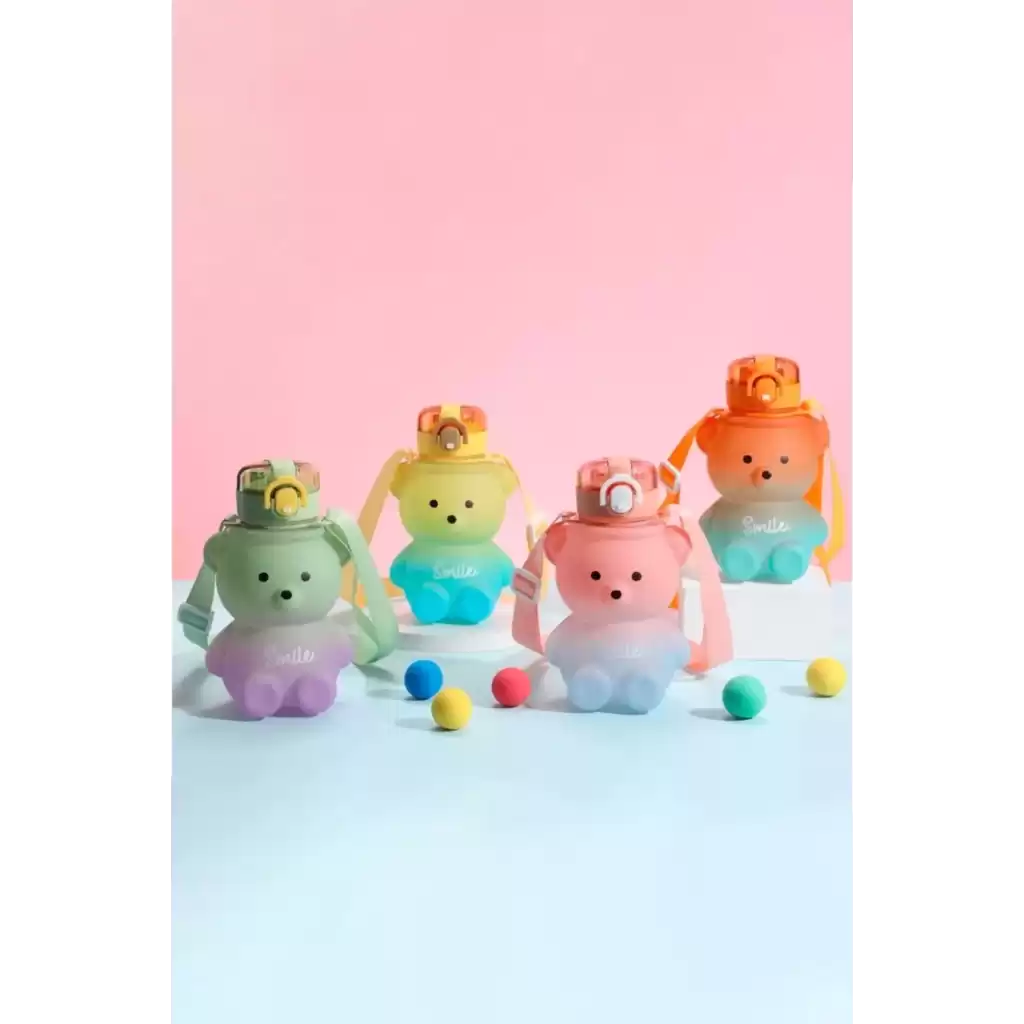 Pipetli Kapaklı Sevimli Ayıcık Suluk Matara Smile Sızdırmaz Dayanıklı Bpa İçermez Okul Çocuk Matara