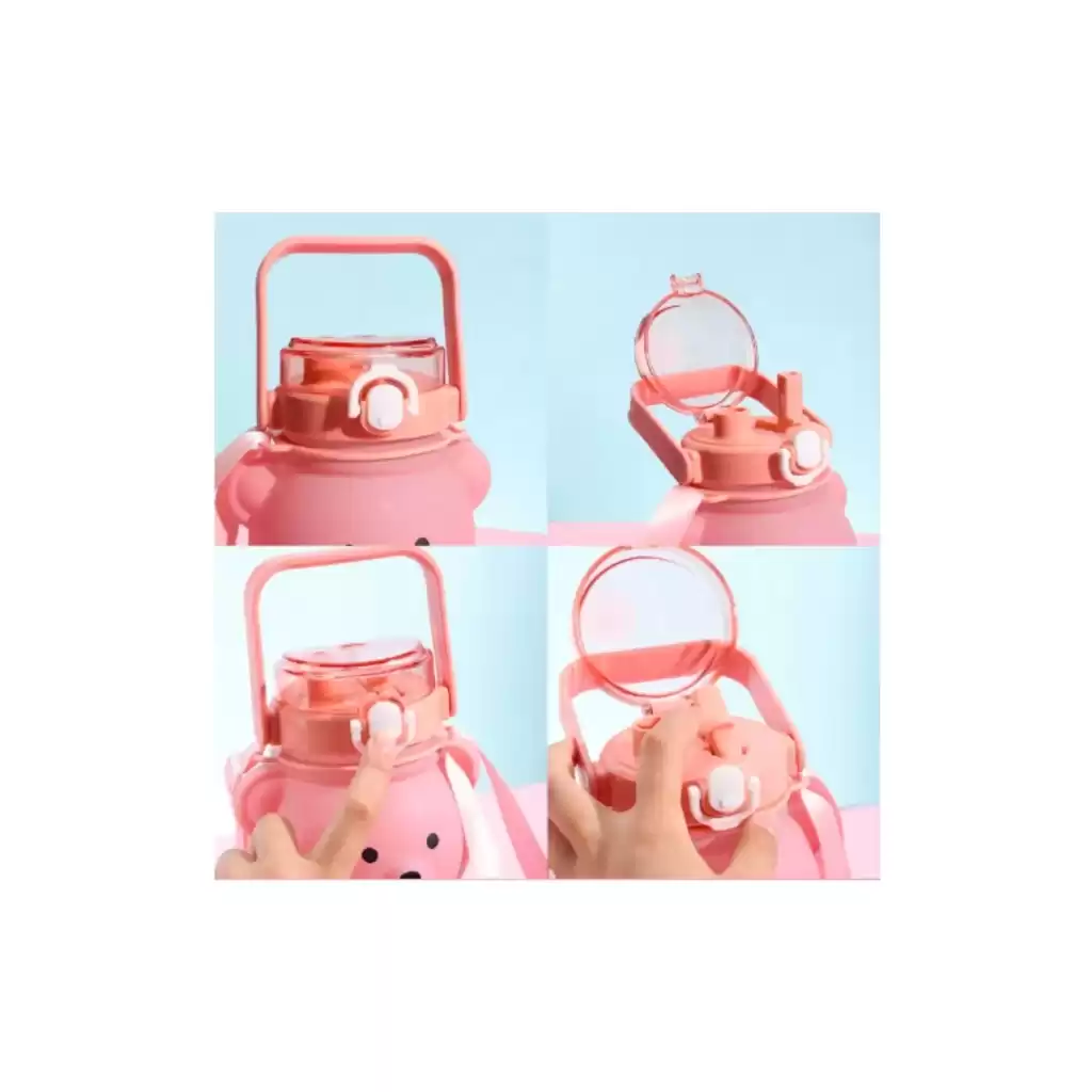 Pipetli Kapaklı Sevimli Ayıcık Suluk Matara Smile Sızdırmaz Dayanıklı Bpa İçermez Okul Çocuk Matara