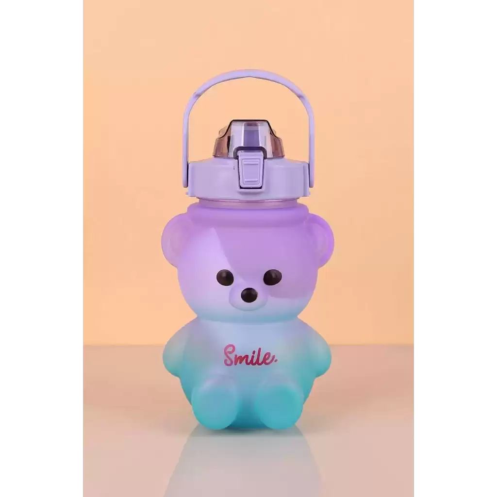 Pipetli Kapaklı Sevimli Ayıcık Suluk Matara Smile Sızdırmaz Dayanıklı Bpa İçermez Okul Çocuk Matara