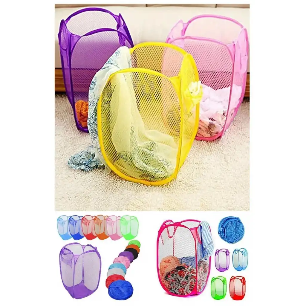 Çok Amaçlı Oyuncak ve Çamaşır Saklama Selesi Katlanabilir Çok Renkli Fileli Eşya İstifleme Sepeti
