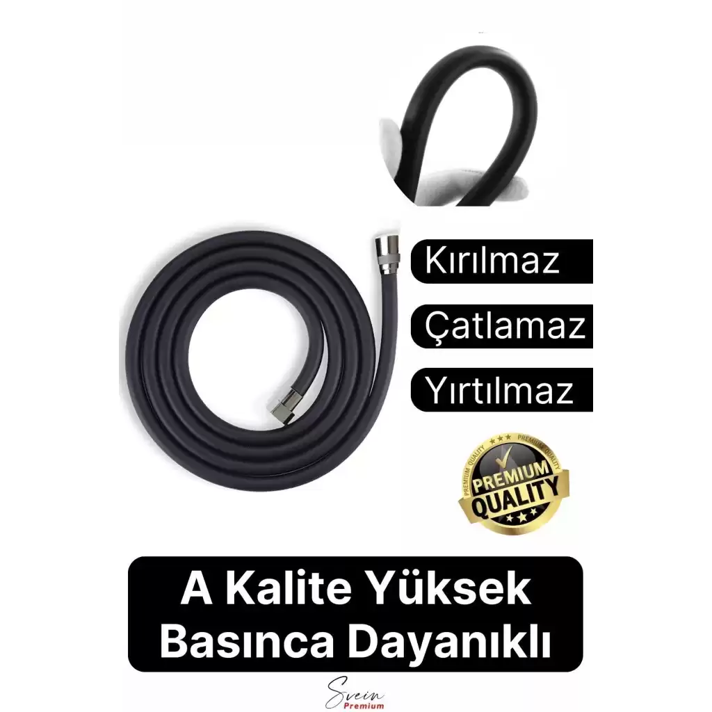 Siyah Dayanıklı Esnek Kırılmaz Çatlamaz Patlamaz Sızdırmaz Pvc Banyo Duş Musluk Hortumu 1,5 Metre