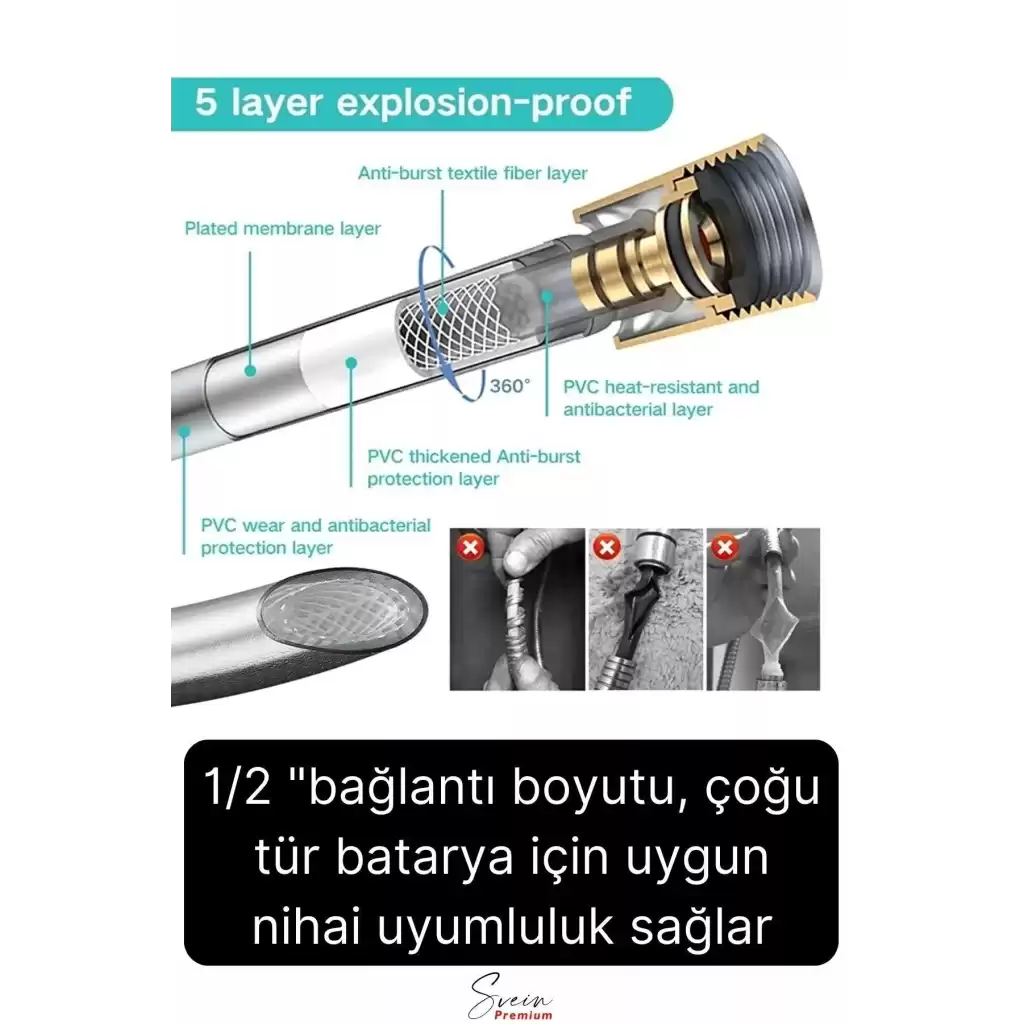 Siyah Dayanıklı Esnek Kırılmaz Çatlamaz Patlamaz Sızdırmaz Pvc Banyo Duş Musluk Hortumu 1,5 Metre