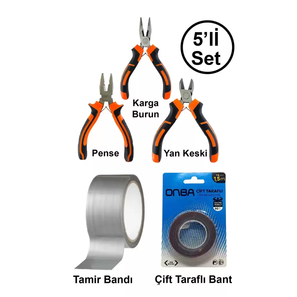 Mini Takı Hobi Karga Burun Yan Keski Pense Çift Taraflı Bant Çok Amaçlı Gri Tamir Bandı Seti