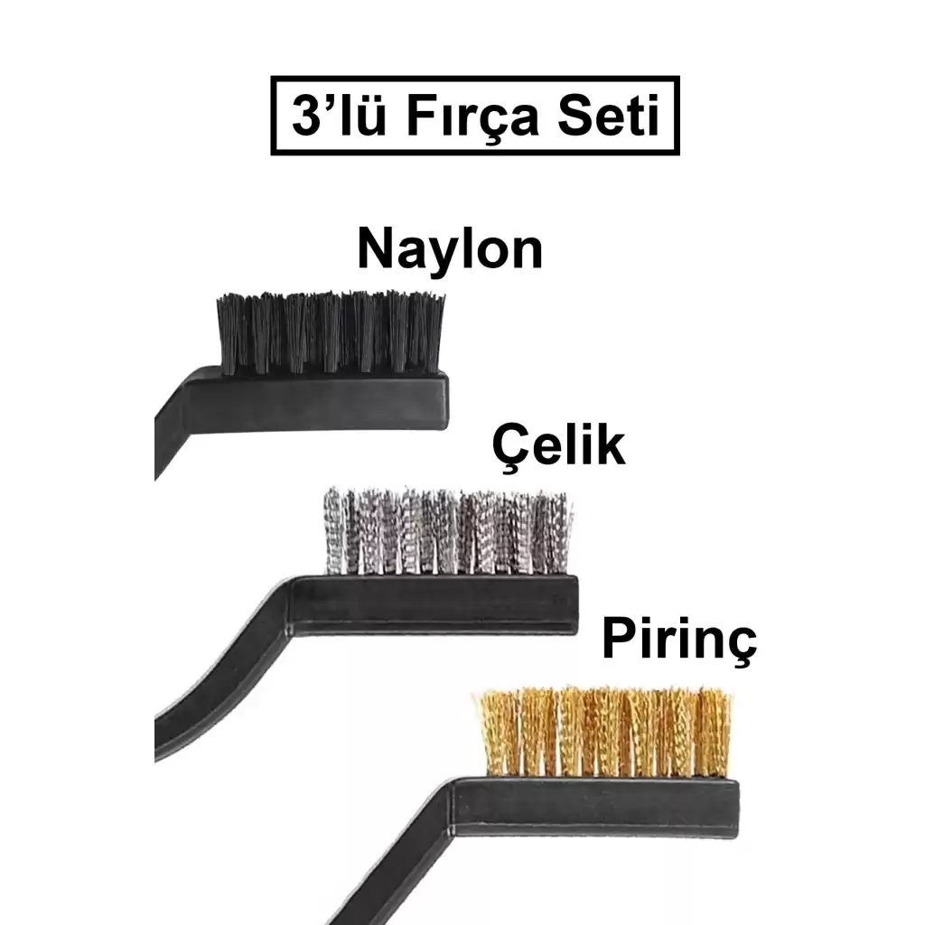 3lü Çelik Pirinç Naylon Fırça Seti Mini Detay Temizleme Paslanmaz Plastik Saplı Cüruf Pas Toz
