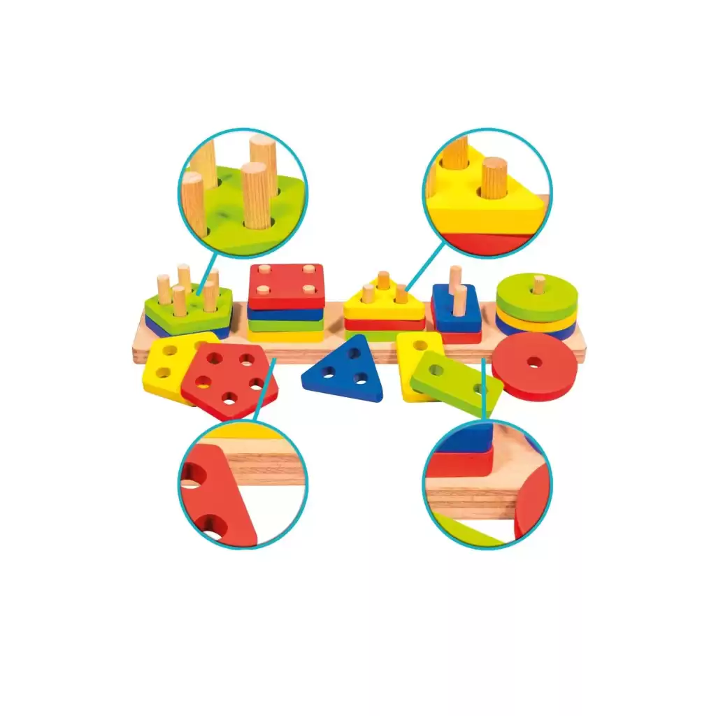 Eğitici Ahşap Geometrik Şekiller Geçirmeli Bultak Yerleştirme Oyunu 5li Puzzle Zeka Geliştirme