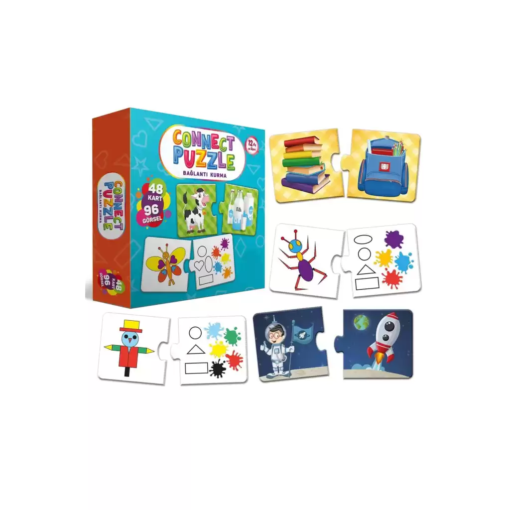 Connect Puzzle Bağlantı Kurma 96 Görsel Yapboz Eğitici Kartlar Görsel Zeka Algı Gelişim Dikkat Oyunu