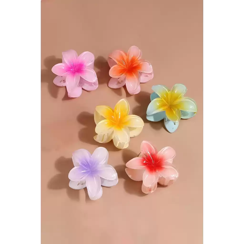 6lı Lotus Çiçeği Mandal Toka Parlak Akrilik Çok Renkli Mika Şık Yeni Sezon Kadın Saç Tokası Seti