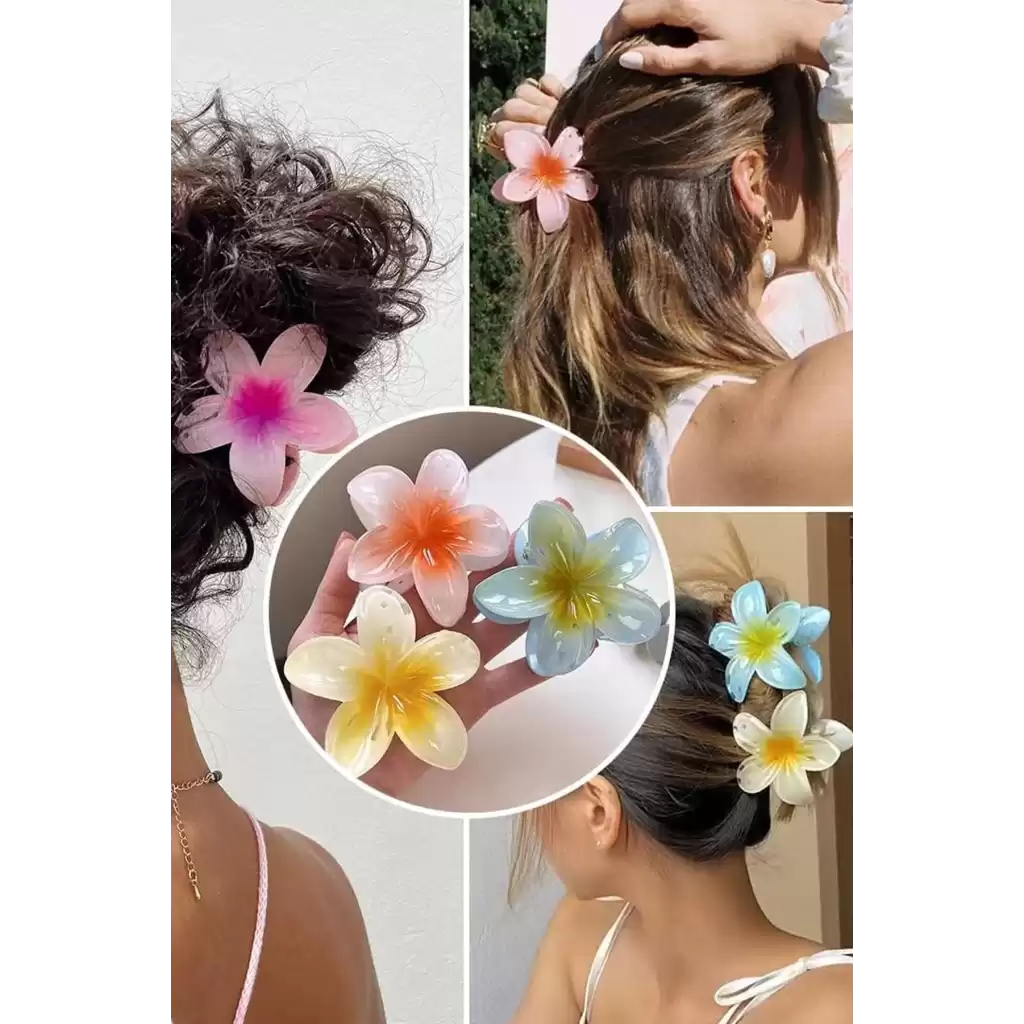 6lı Lotus Çiçeği Mandal Toka Parlak Akrilik Çok Renkli Mika Şık Yeni Sezon Kadın Saç Tokası Seti