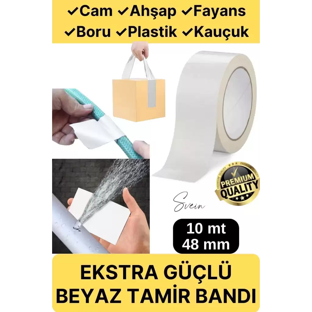 Premium Çok Amaçlı Su Geçirmez Sızdırmaz Dayanıklı Izole Beyaz Tamir Bandı 48 Mm 10 Mt 1 Adet
