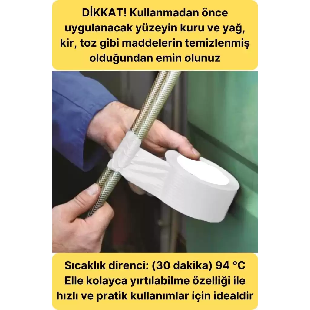 Premium Çok Amaçlı Su Geçirmez Sızdırmaz Dayanıklı Izole Beyaz Tamir Bandı 48 Mm 10 Mt 1 Adet