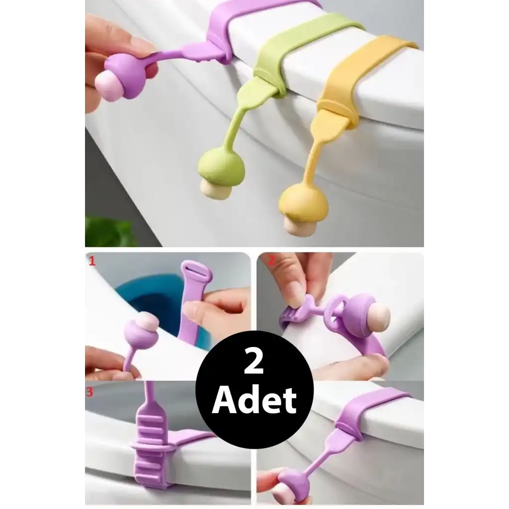 2 Adet Klozet Kapağı Kaldırma Hijyen Aparatı Tutucu Mantar Tasarım Silikon Esnek Pratik Banyo İçin