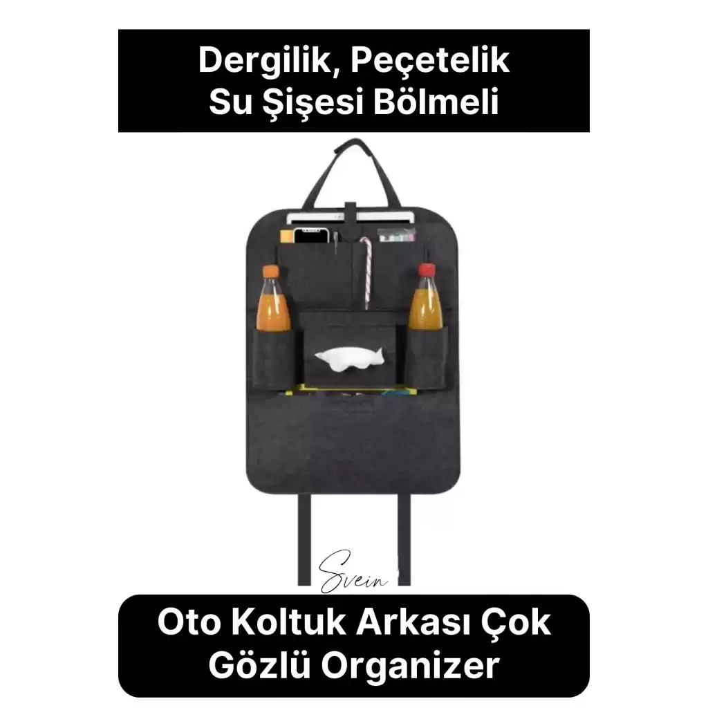 Oto Koltuk Arkası Organizer Düzenleme Çok Gözlü İstifleme Depolama Oto Kılıf Keçe Dayanıklı Cepli