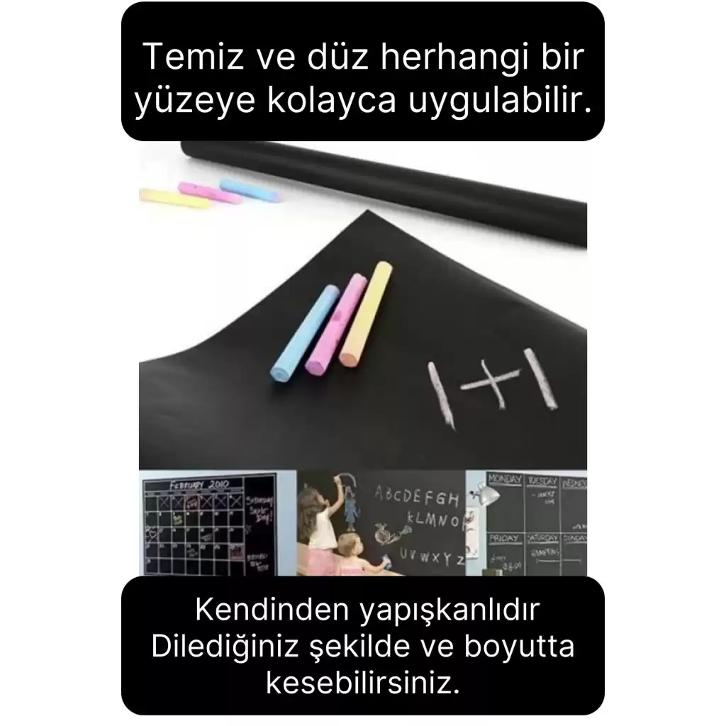 Büyük Boy Kendinden Yapışkanlı Rulo Kara Tahta Sticker Blackboard Siyah Okul İş İçin Yazı Tahtası