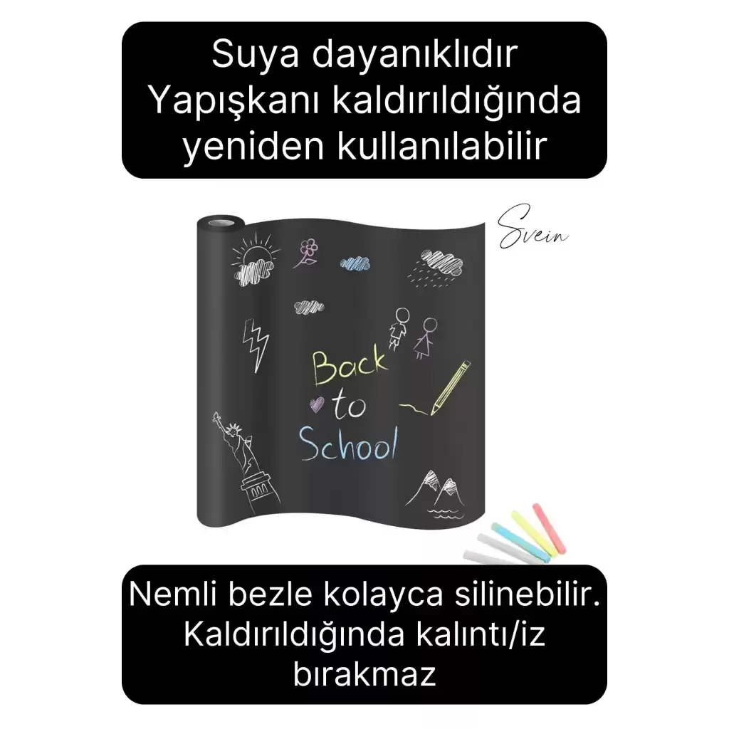 Büyük Boy Kendinden Yapışkanlı Rulo Kara Tahta Sticker Blackboard Siyah Okul İş İçin Yazı Tahtası