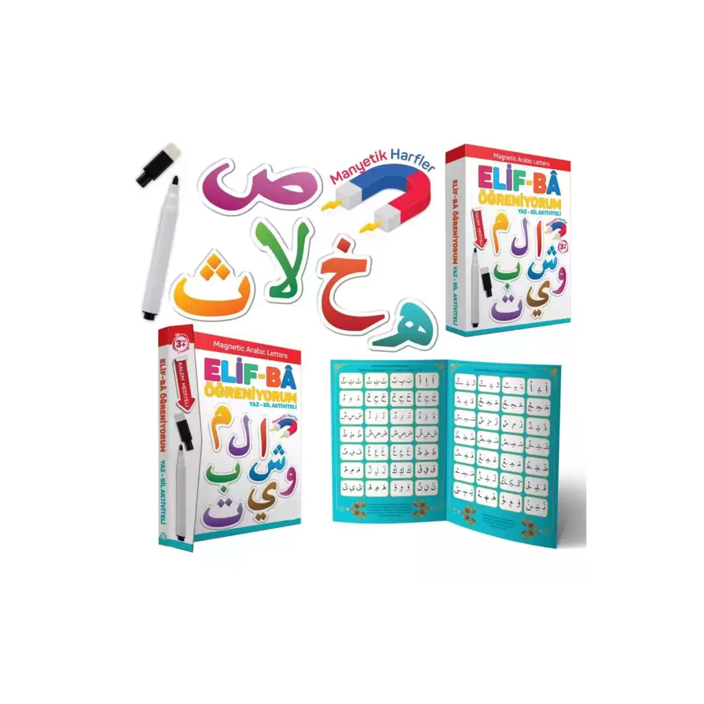 Elif Ba Öğreniyorum Yaz Sil Aktivite Manyetik Kalem Hediyeli Arabic Letters Arapça Alfabe Eğitim Set