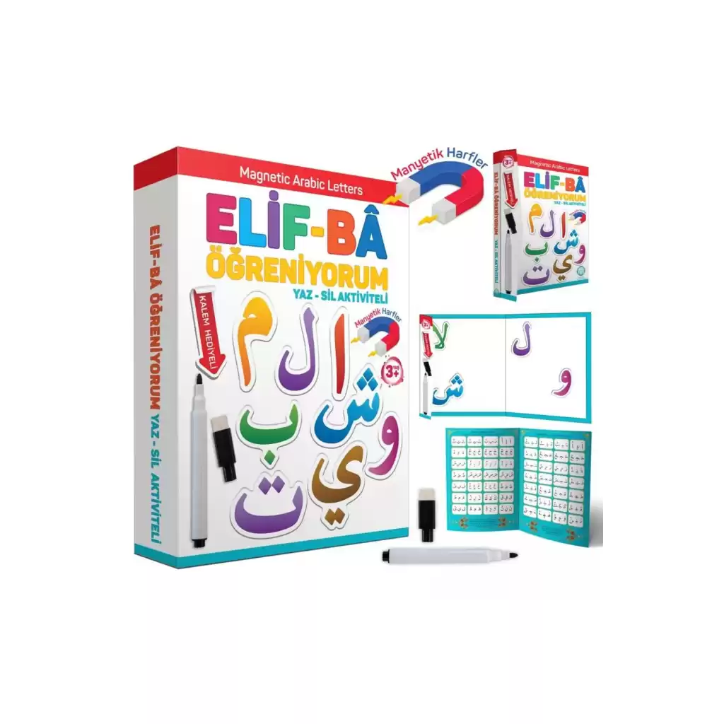 Elif Ba Öğreniyorum Yaz Sil Aktivite Manyetik Kalem Hediyeli Arabic Letters Arapça Alfabe Eğitim Set