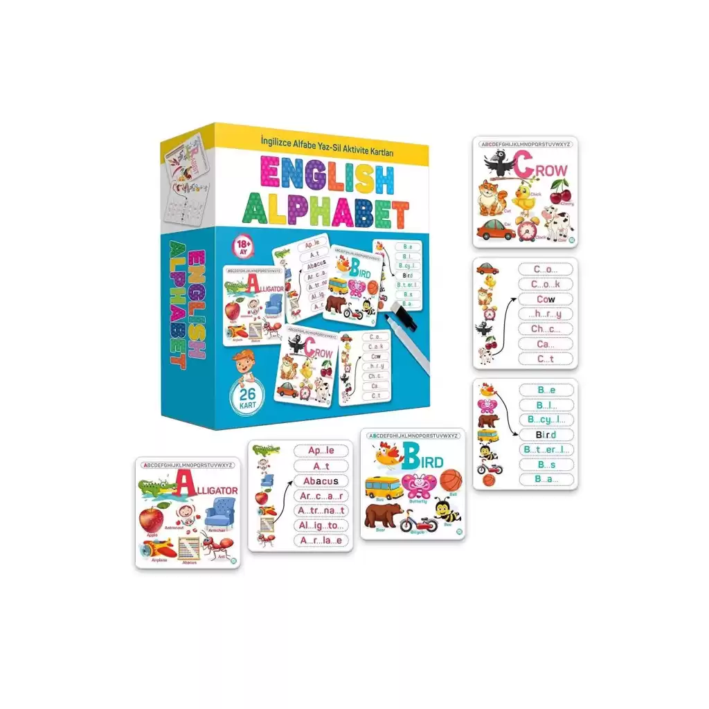 English Alphabet İngilizce Alfabe Yaz-sil Aktivite Kartları Eğitici Öğretici İlk Kelimeler Dil Seti