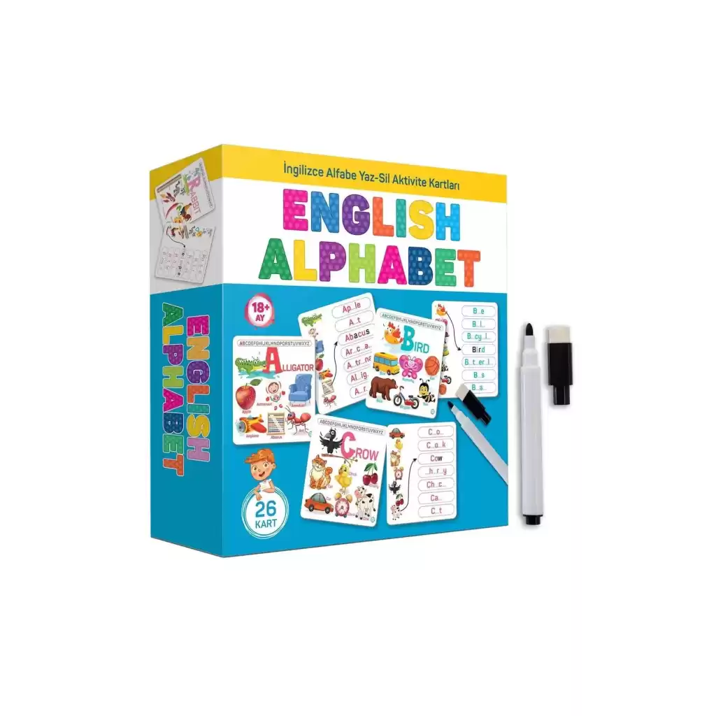 English Alphabet İngilizce Alfabe Yaz-sil Aktivite Kartları Eğitici Öğretici İlk Kelimeler Dil Seti