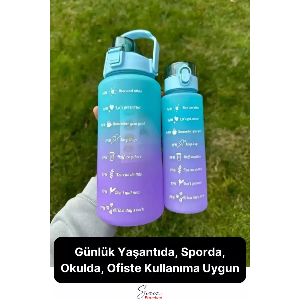2li Pipetli Sızdırmaz Bpa free Motivasyon Sporcu Suluk Matara Günlük Su Şişesi 2 lt 900 ml