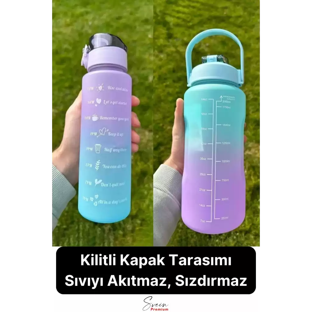 2li Pipetli Sızdırmaz Bpa free Motivasyon Sporcu Suluk Matara Günlük Su Şişesi 2 lt 900 ml
