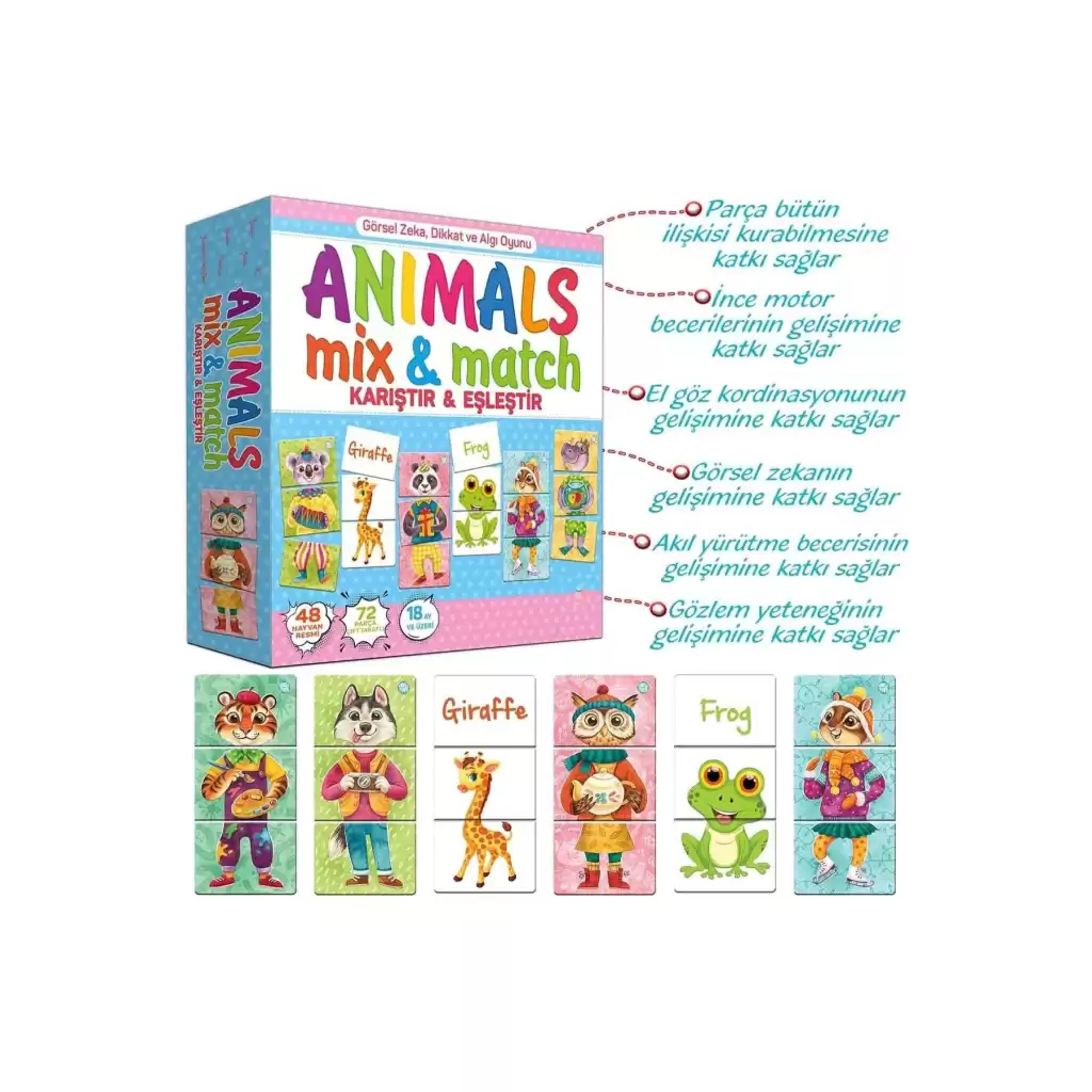 Premium Kutulu Eğitici Öğretici Animals Mix & Match Eşleştirme El Göz Koordinasyon Motor Beceri Oyun