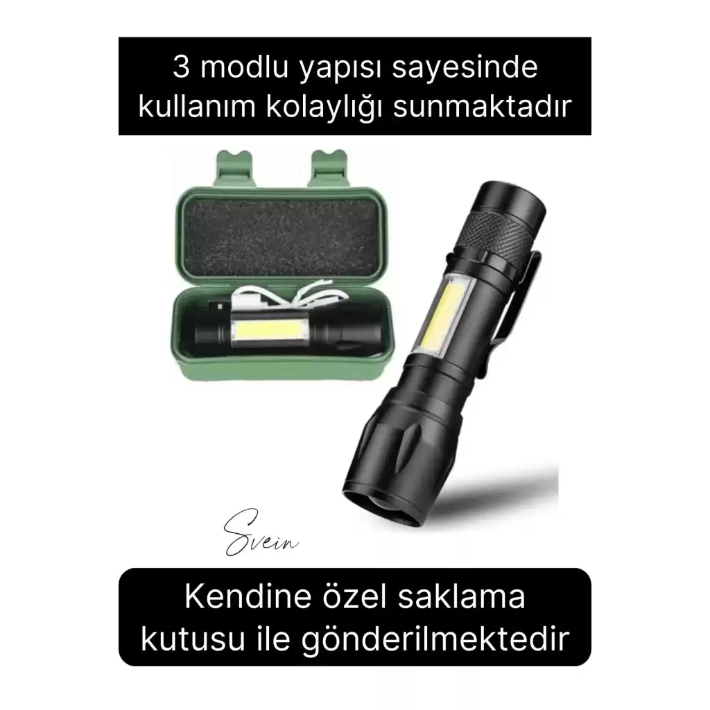 3 Modlu Güçlü Usb Type-C Şarjlı Mini Su Geçirmez Metal Taşınabilir Kutulu Kamp Işık Led El Feneri