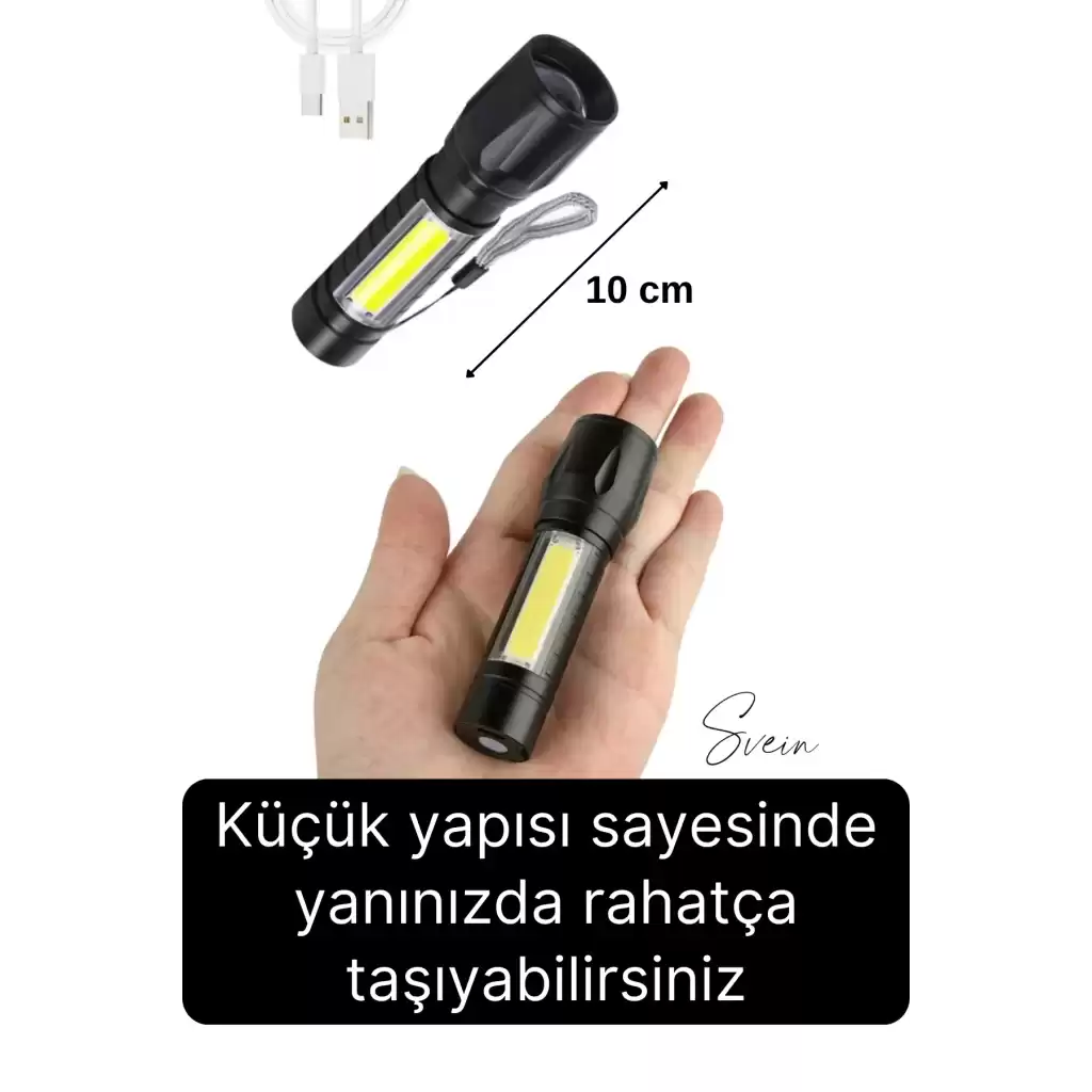 3 Modlu Güçlü Usb Type-C Şarjlı Mini Su Geçirmez Metal Taşınabilir Kutulu Kamp Işık Led El Feneri