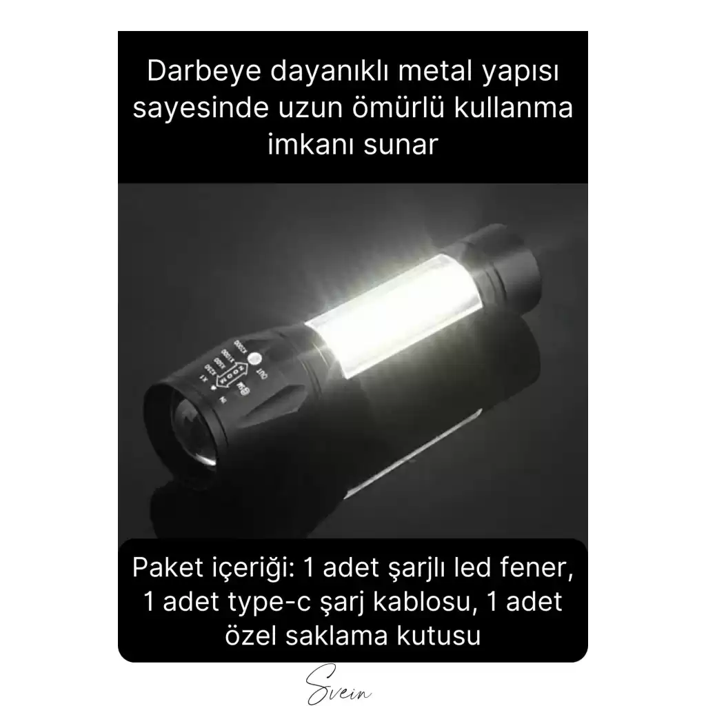 3 Modlu Güçlü Usb Type-C Şarjlı Mini Su Geçirmez Metal Taşınabilir Kutulu Kamp Işık Led El Feneri