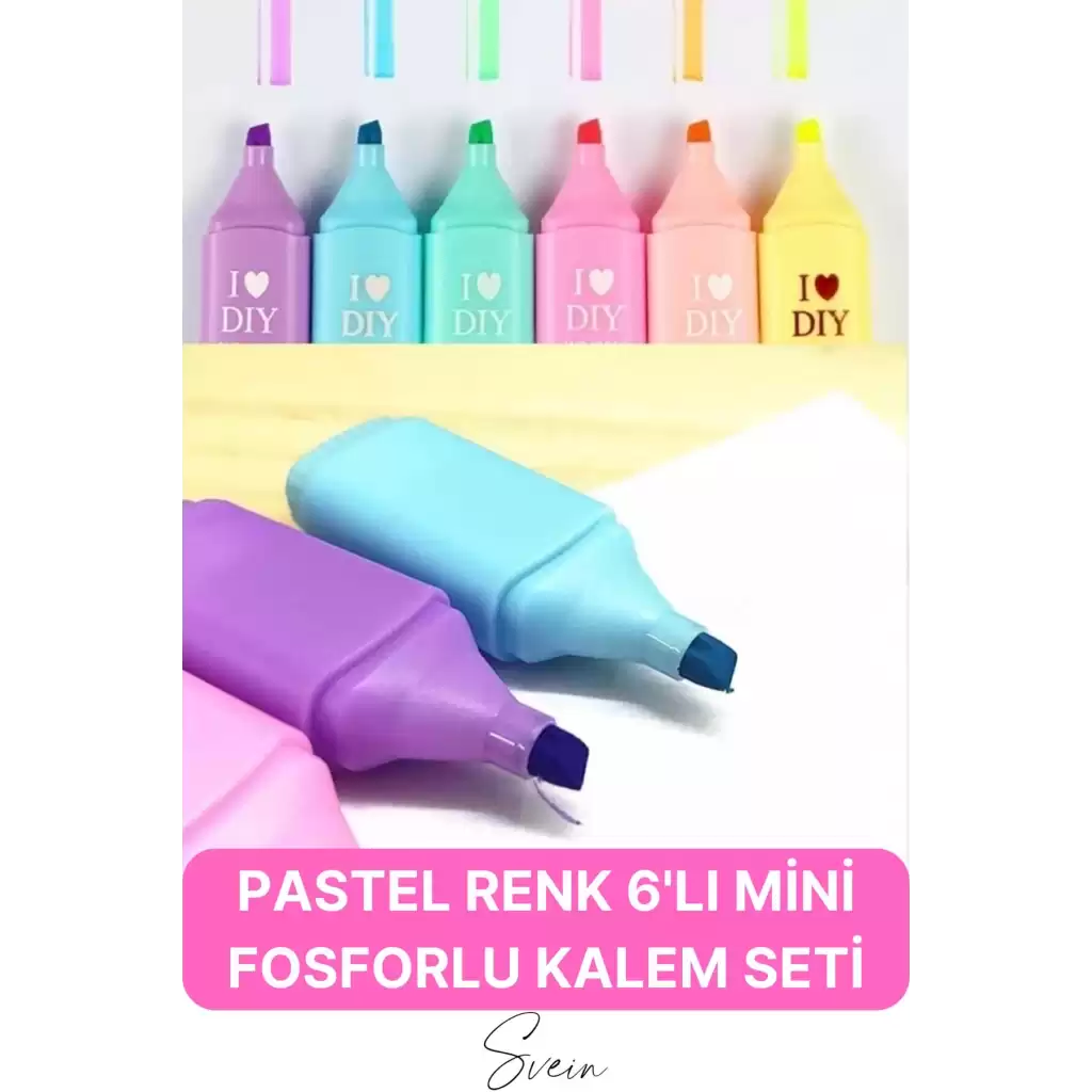 6lı Mini Pastel Renkli Düz Fosforlu İşaretleme Kalemi Öğrenci Sevimli Kılıflı Okul Çocuk Boya Seti
