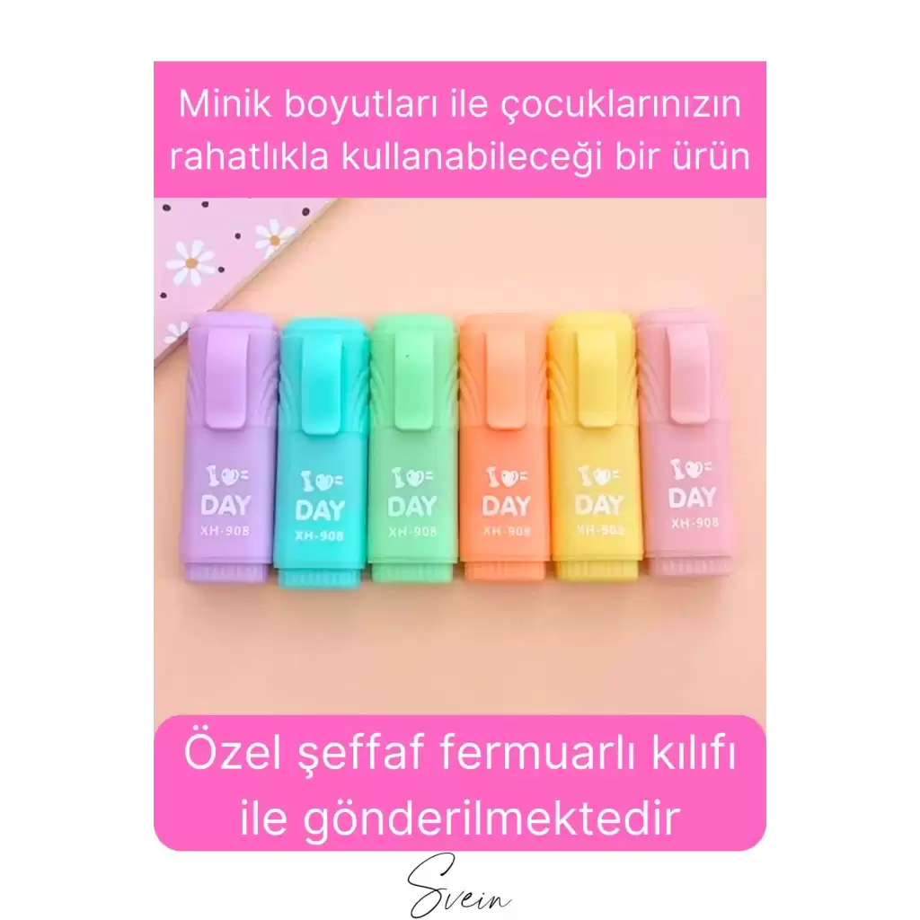 6lı Mini Pastel Renkli Düz Fosforlu İşaretleme Kalemi Öğrenci Sevimli Kılıflı Okul Çocuk Boya Seti