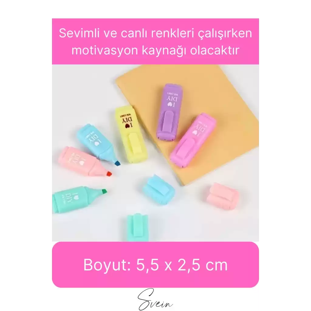6lı Mini Pastel Renkli Düz Fosforlu İşaretleme Kalemi Öğrenci Sevimli Kılıflı Okul Çocuk Boya Seti