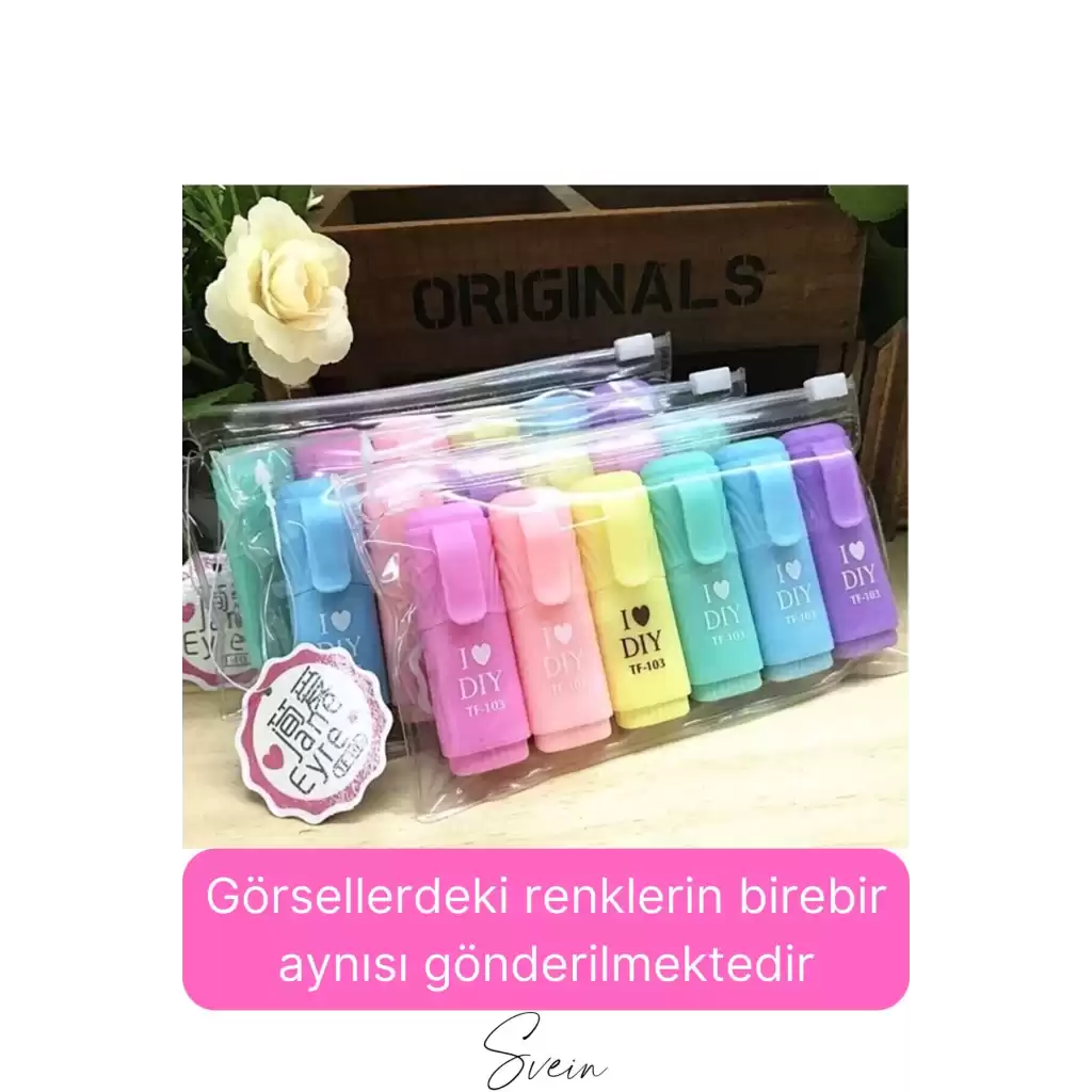 6lı Mini Pastel Renkli Düz Fosforlu İşaretleme Kalemi Öğrenci Sevimli Kılıflı Okul Çocuk Boya Seti
