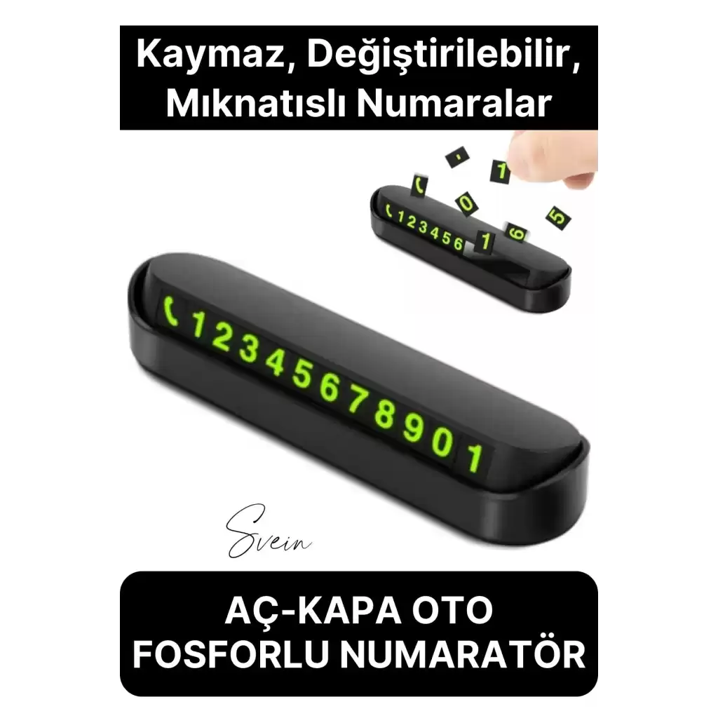 Premium Oto Araba Torpido Göğüs Üstü Araç İçi Fosforlu Telefon Numaratör Yazısı Aç Kapa Park Numara