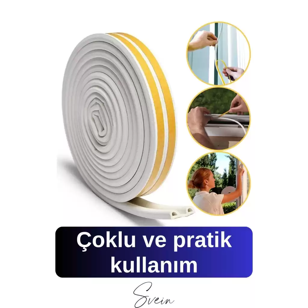 Kapı Pencere Fitili Soğuk İzolasyon Bandı Kendinden Yapışkanlı Güçlü Kauçuk Yalıtım Bant 2x10=20 Mt