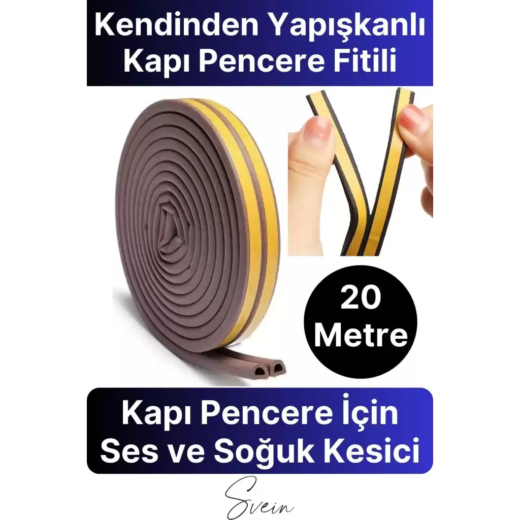 Kapı Pencere Fitili Soğuk İzolasyon Bandı Kendinden Yapışkanlı Güçlü Kauçuk Yalıtım Bant 2x10=20 Mt