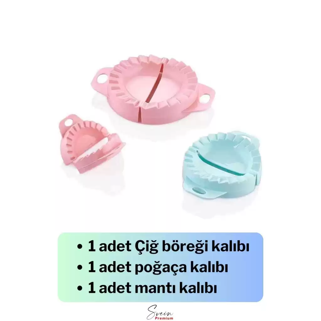Premium 3 Boy Ravioli, Mantı, Kurabiye, Poğaça, Çi Börek ve Hamur Kalıbı Aparatı Pratik Şekil Verme