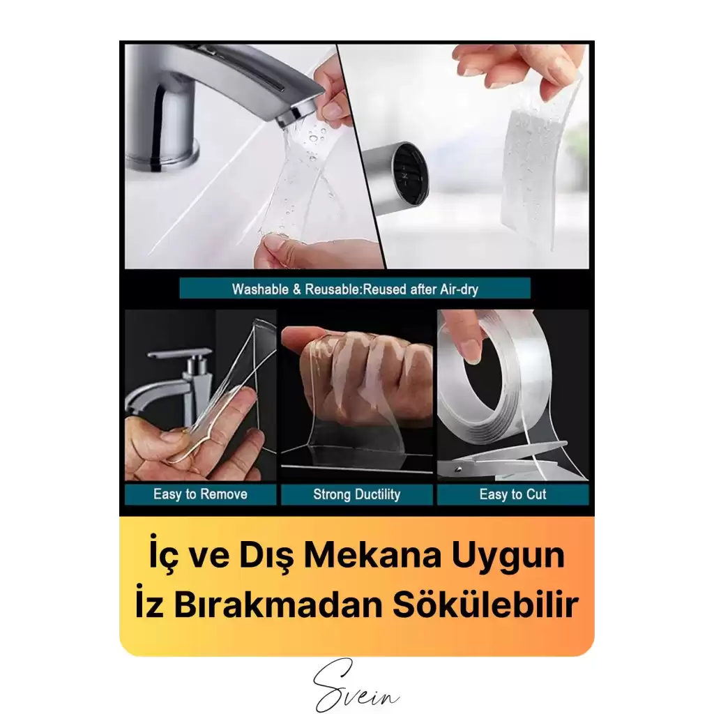 100 Kg Şeffaf Çift Taraflı Çok Amaçlı Güçlü Tamir Silikon Bant Dış Mekan Akrilik Bandı 18 mm-2 mt