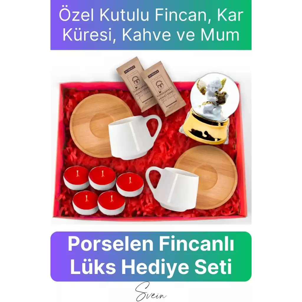 Premium Sevgiliye Anneye Öğretmene Özel Kutulu Porselen Kahve Fincanı Kar Küresi Mum Seti