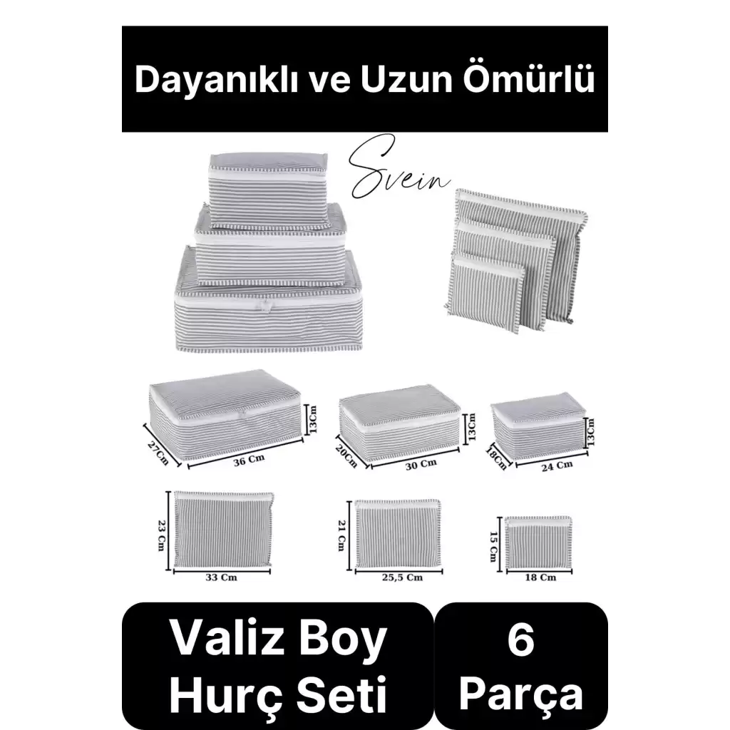 6lı Valiz Bavul Düzenleyici Seyahat Çantası Organizer Hurç Set Fermuarlı Gri Çizgi Fileli