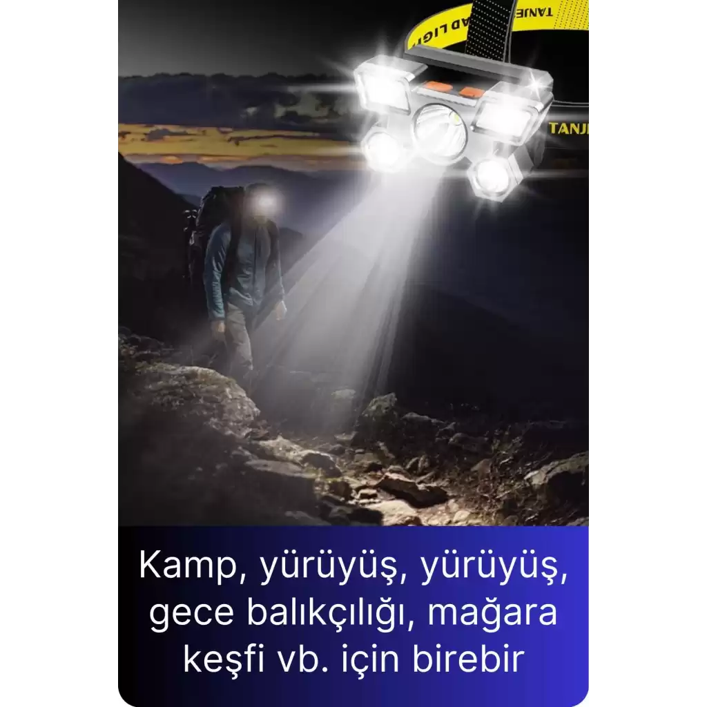 Usb Şarjlı Ultra Parlak Led Kafa Lambası Güçlü Aydınlatma 4 Mod Su Geçirmez Kamp Tamir İşleri İçin
