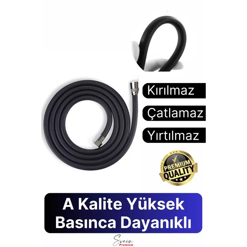Siyah Dayanıklı Esnek Kırılmaz Çatlamaz Patlamaz Sızdırmaz Pvc Banyo Duş Musluk Hortumu 1,5 Metre