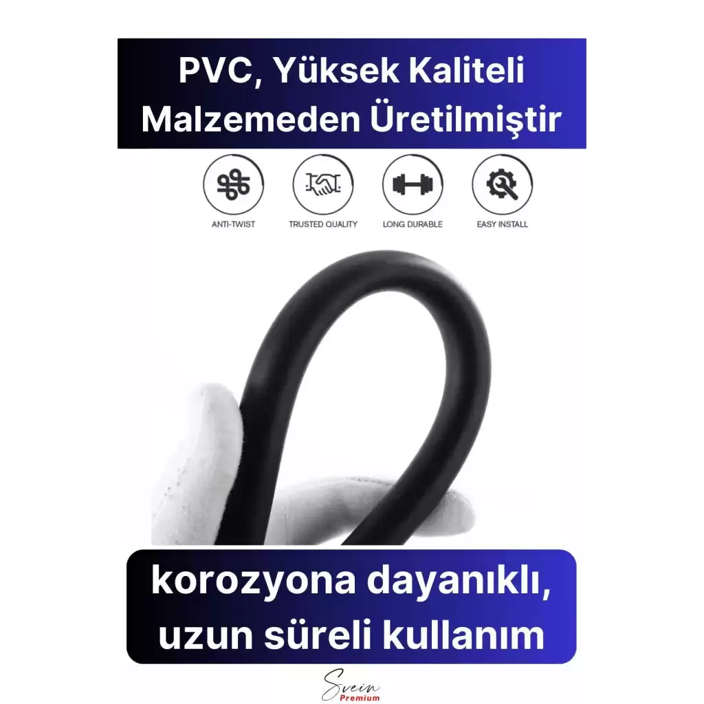 Siyah Dayanıklı Esnek Kırılmaz Çatlamaz Patlamaz Sızdırmaz Pvc Banyo Duş Musluk Hortumu 1,5 Metre