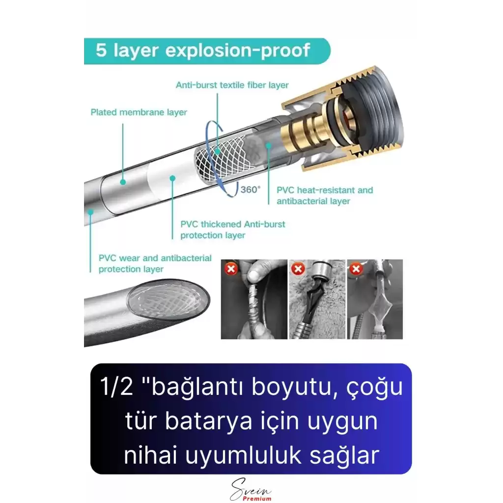 Siyah Dayanıklı Esnek Kırılmaz Çatlamaz Patlamaz Sızdırmaz Pvc Banyo Duş Musluk Hortumu 1,5 Metre