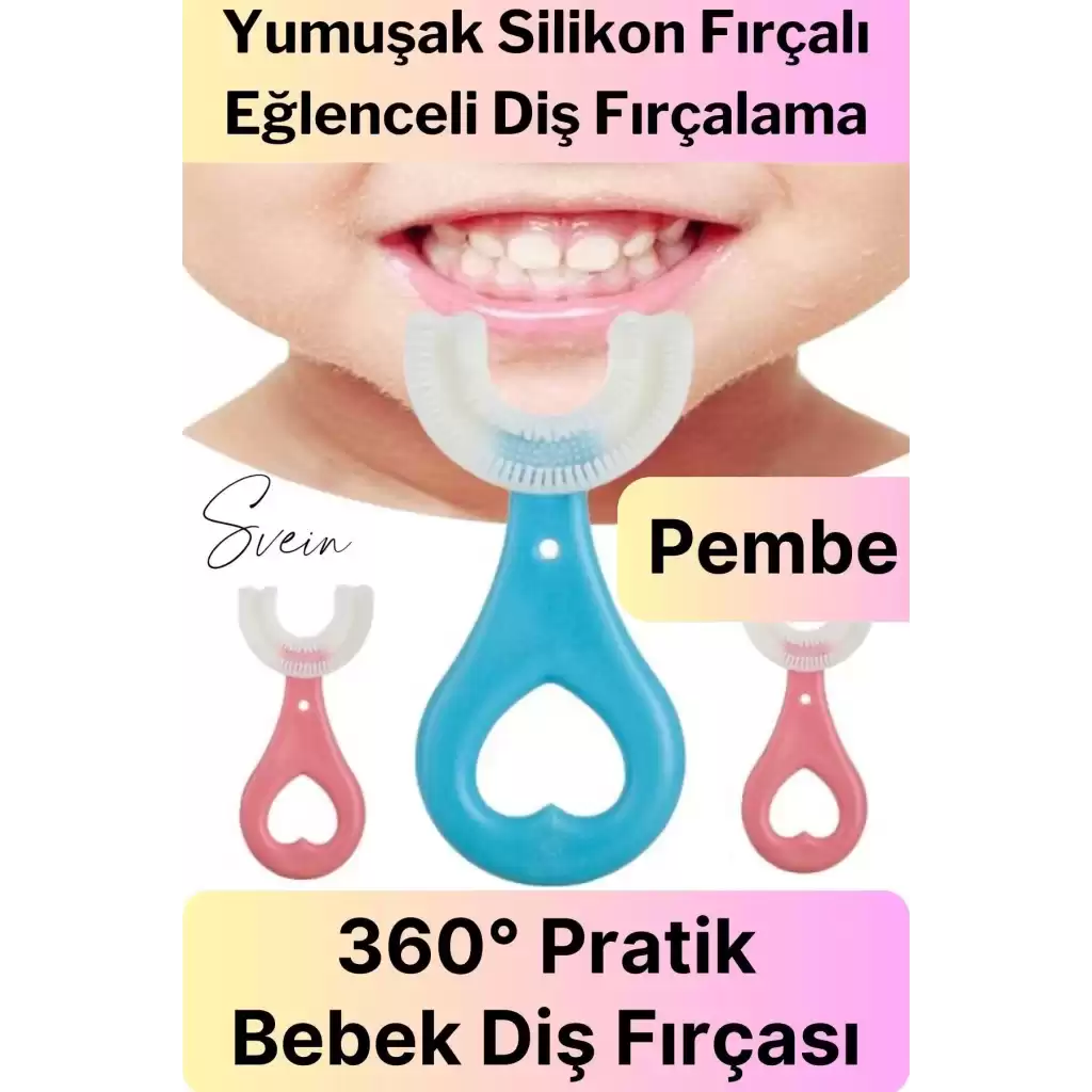 U Şeklinde Pratik Bebek Çocuk Diş Fırçası 360 Derece Temizlik Kolay Kullanım Yumuşak Silikon Fırça