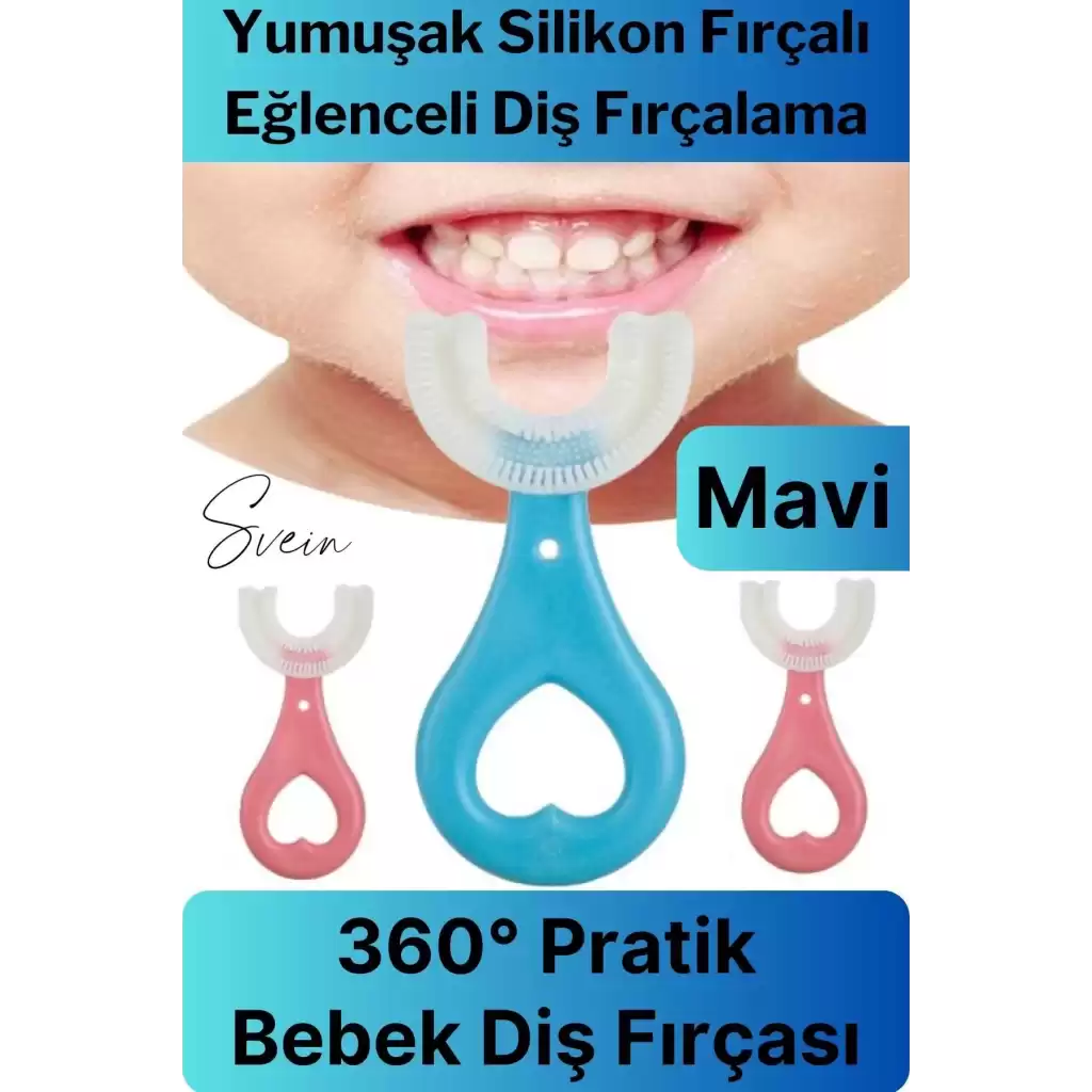U Şeklinde Pratik Bebek Çocuk Diş Fırçası 360 Derece Temizlik Kolay Kullanım Yumuşak Silikon Fırça