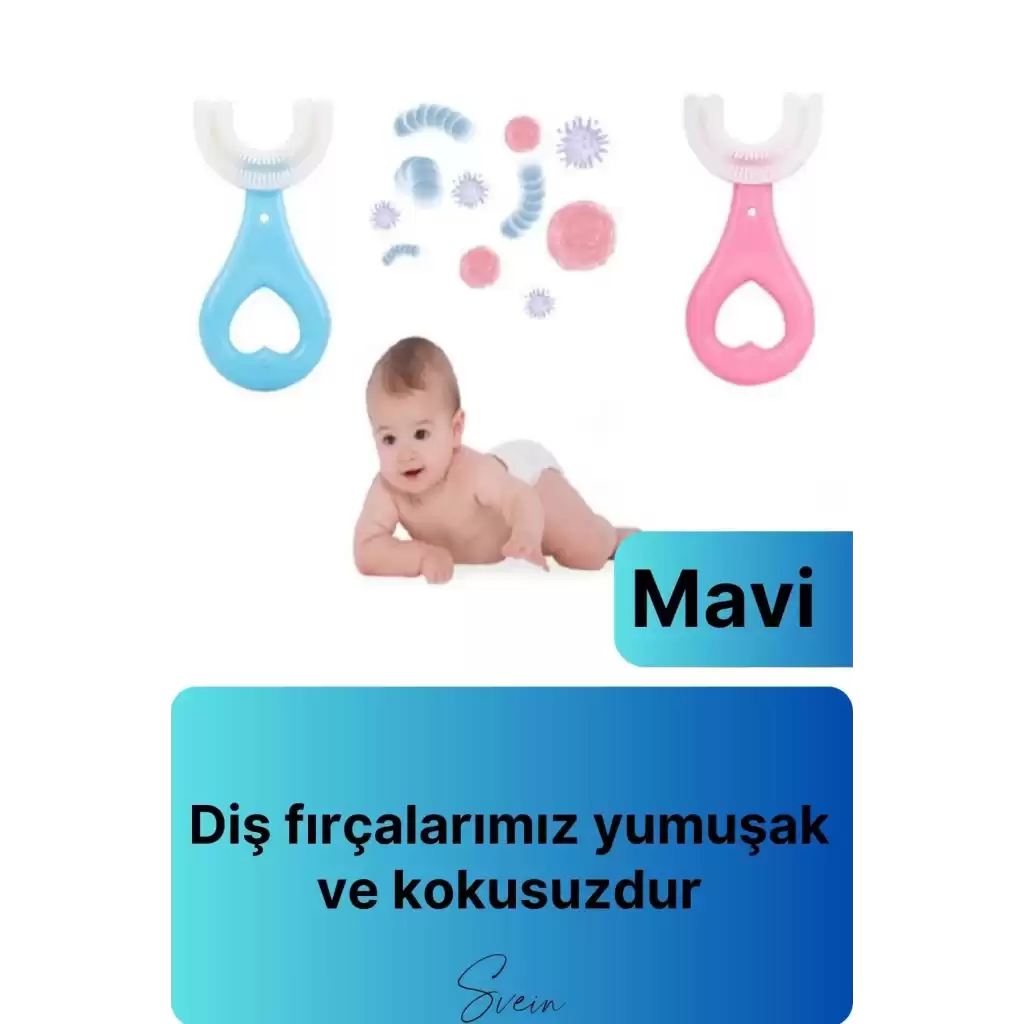 U Şeklinde Pratik Bebek Çocuk Diş Fırçası 360 Derece Temizlik Kolay Kullanım Yumuşak Silikon Fırça